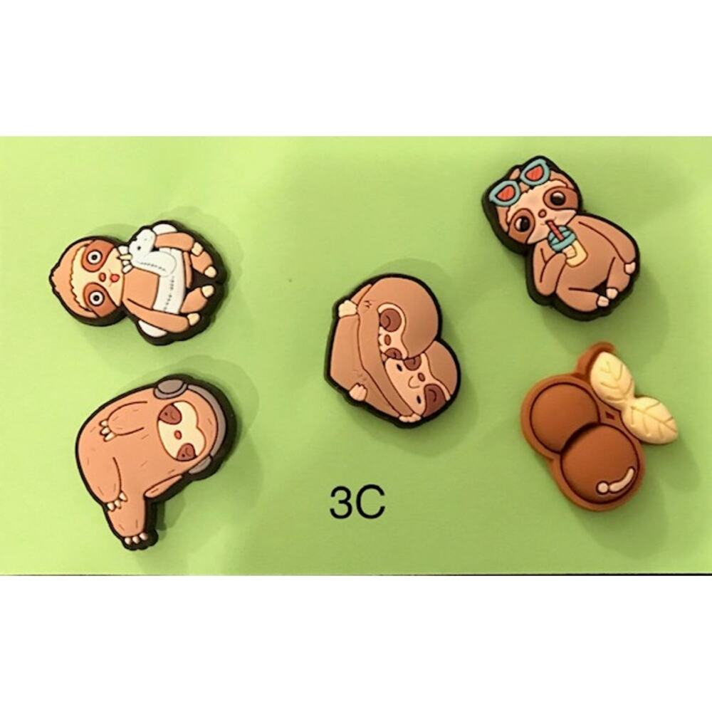 Shoe Charms, Backpack, Purse Charms, Cute Sloths 5 Pcs/3C